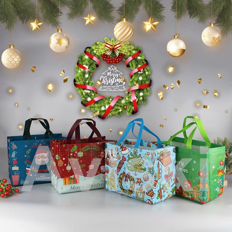 Axiski 8PCS Christmas Gift Tote Bags with Handles, Multifunctional Non-Woven Bags for Gifts Wrapping Shopping, Xmas Party Supplies - Image 4